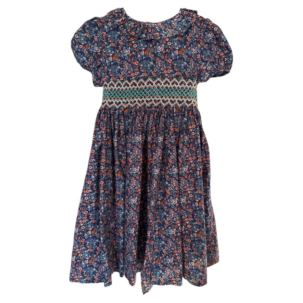 EUC Edgehill Collection smocked navy floral little girls dress-size 6